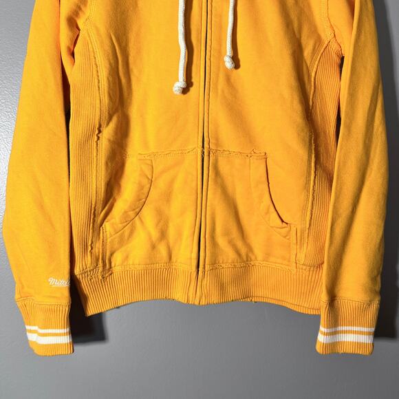Mitchell & Ness Women’s Yellow Hoodie M full Zip Distressed Script Logo - Picture 10 of 12